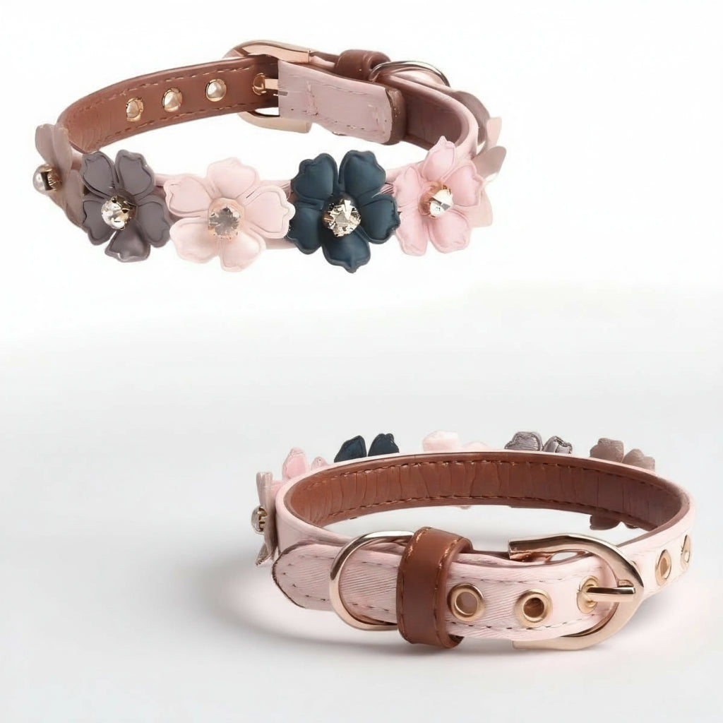 Dog Cat Collar Luxury Floral Leather Pet Collar