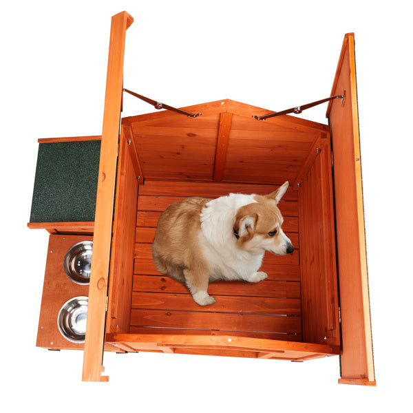 Green Asphalt Roof Golden Red Main Body Fir House Type Cat And Dog House