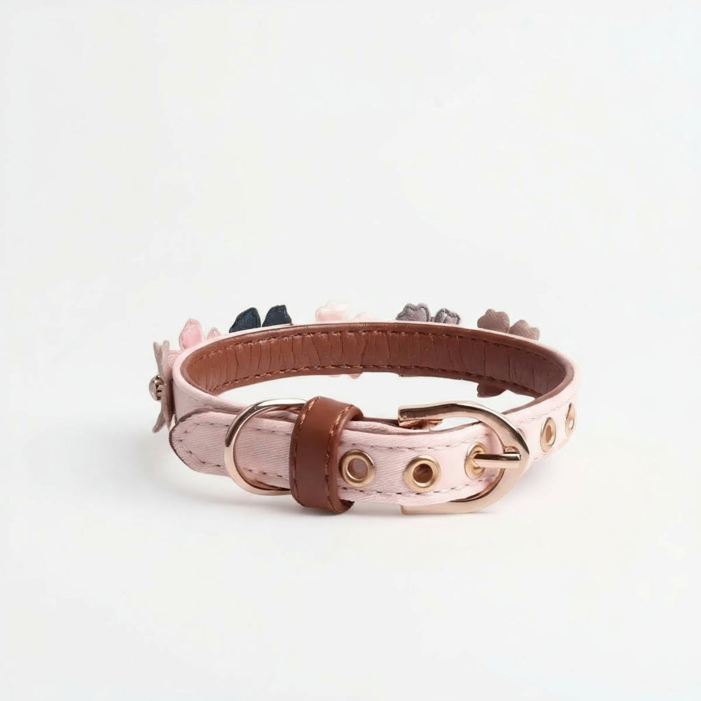 Dog Cat Collar Luxury Floral Leather Pet Collar