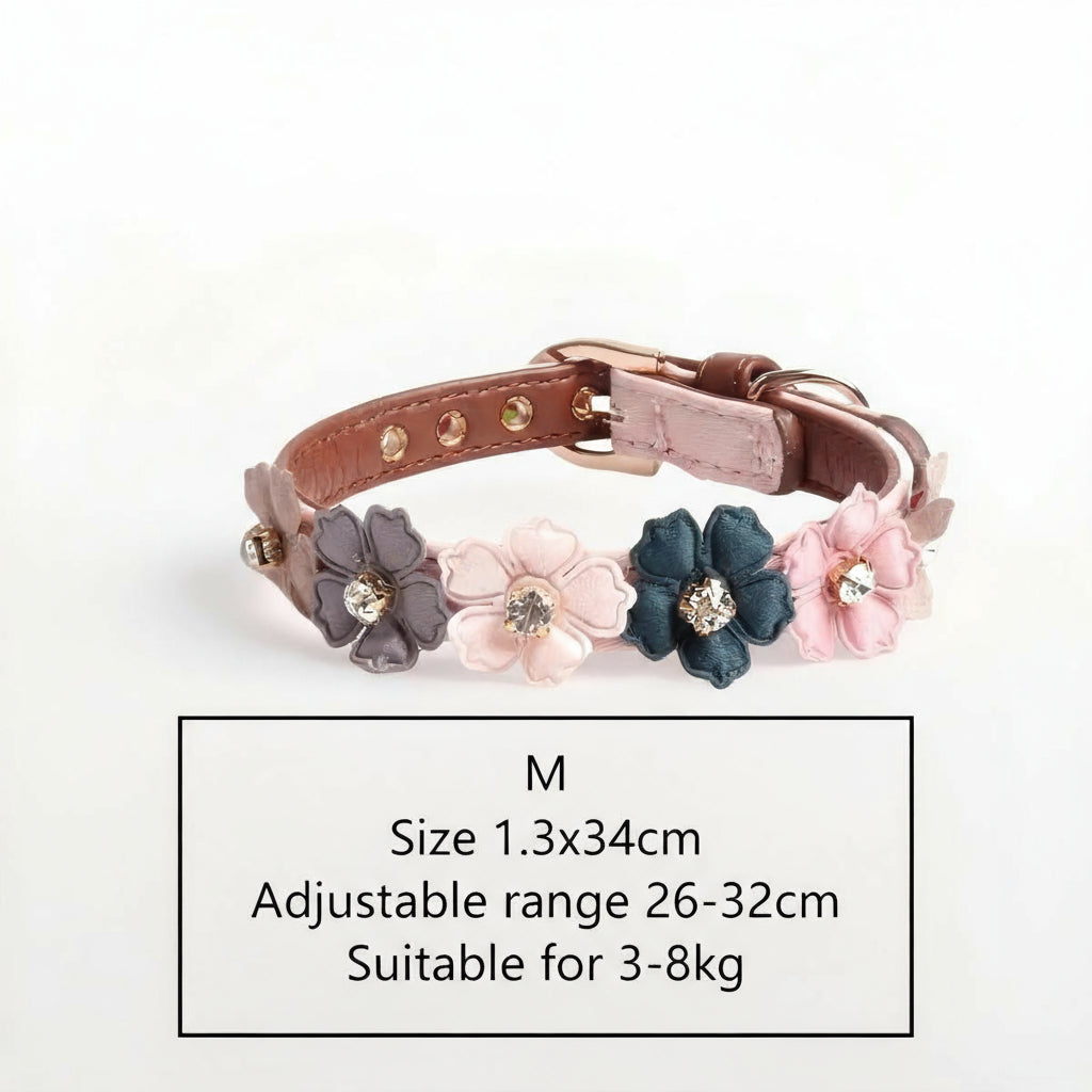 Dog Cat Collar Luxury Floral Leather Pet Collar