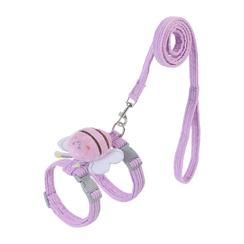 Cat Harness Leash Set With Cute Bee Plaid