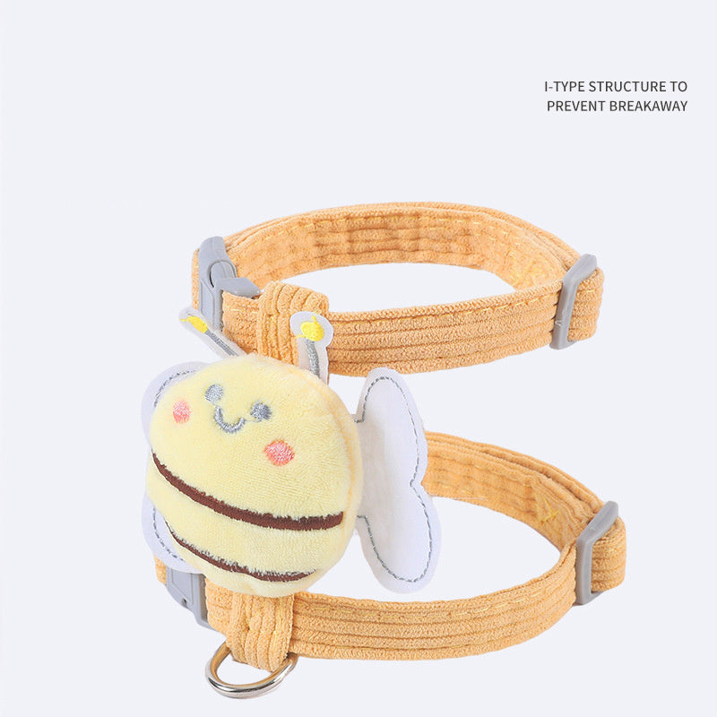 Cat Harness Leash Set With Cute Bee Plaid