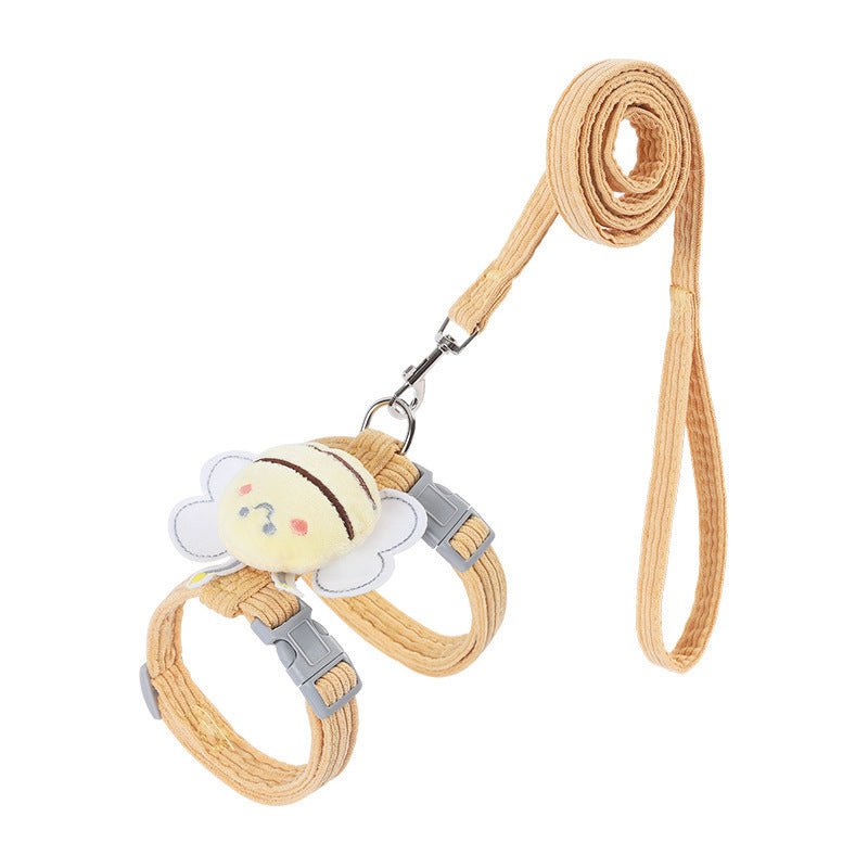 Cat Harness Leash Set With Cute Bee Plaid