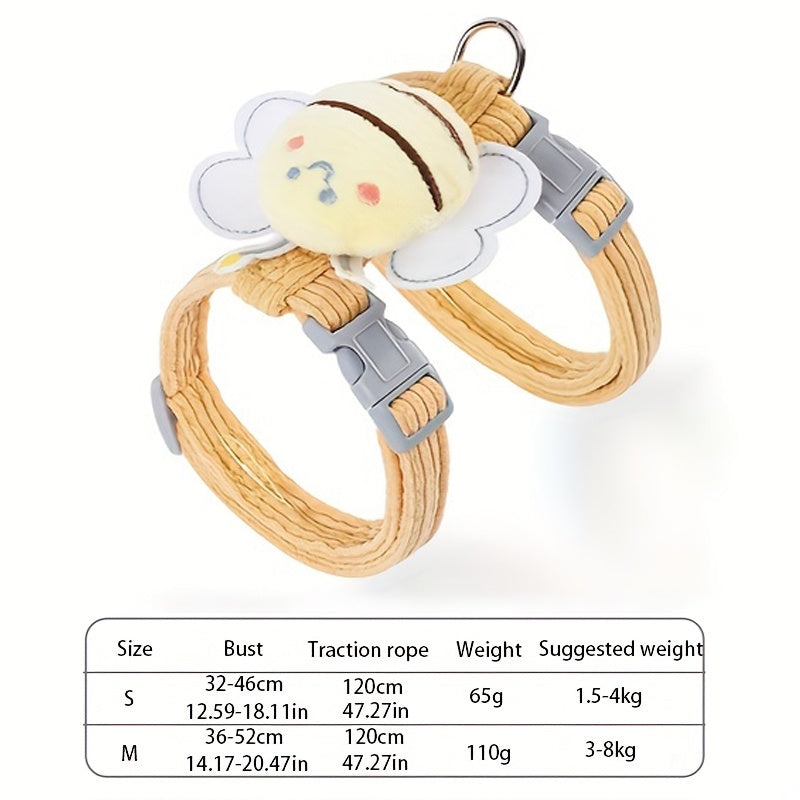 Cat Harness Leash Set With Cute Bee Plaid
