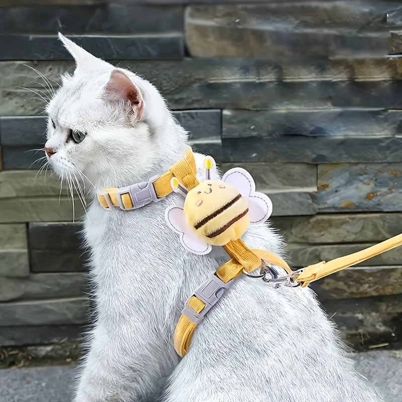 Cat Harness Leash Set With Cute Bee Plaid