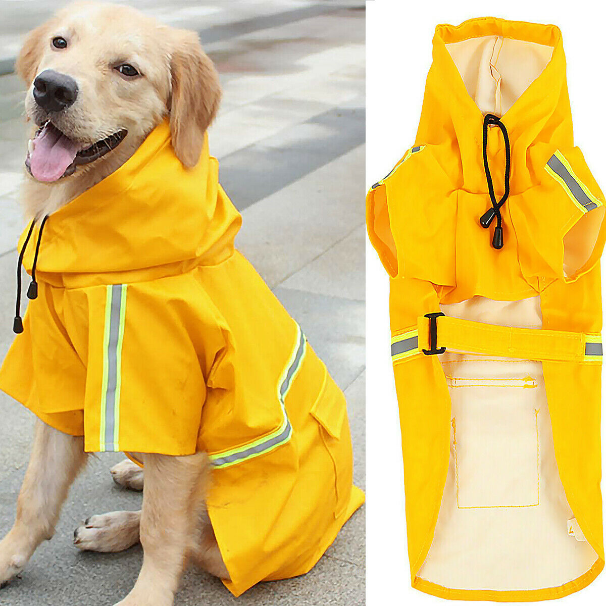 Waterproof Dog Rain Jacket With Safety Reflective Stripe